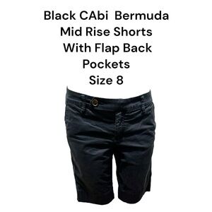 CAbi  Bermuda Mid Rise Shorts Size 8 Black With Flap Back Pockets